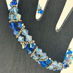 Handmade Blue Faceted Crystal Bicone Beads Bracelet Spiral Design Slide Clasp